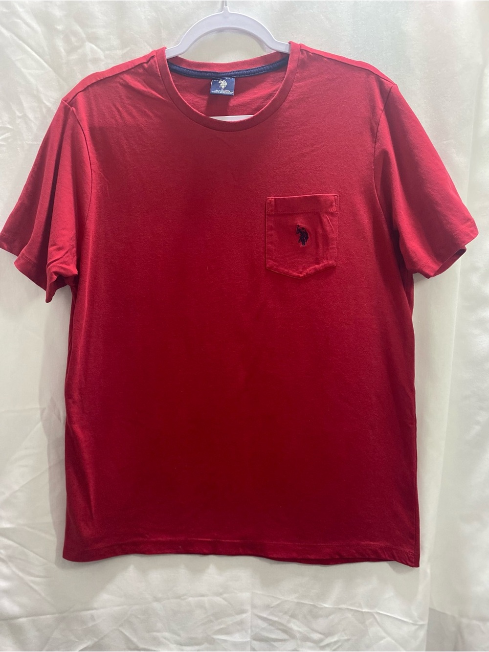 US Polo Assn. Men's Red Solid Crew Neck Short Sleeve Pocket Logo Tee Size Large
